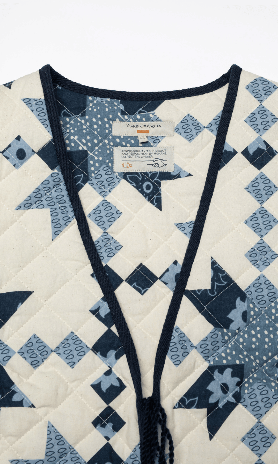 Nudie Jeans • Lili Quilted Cotton Vest • Off-White/Blue