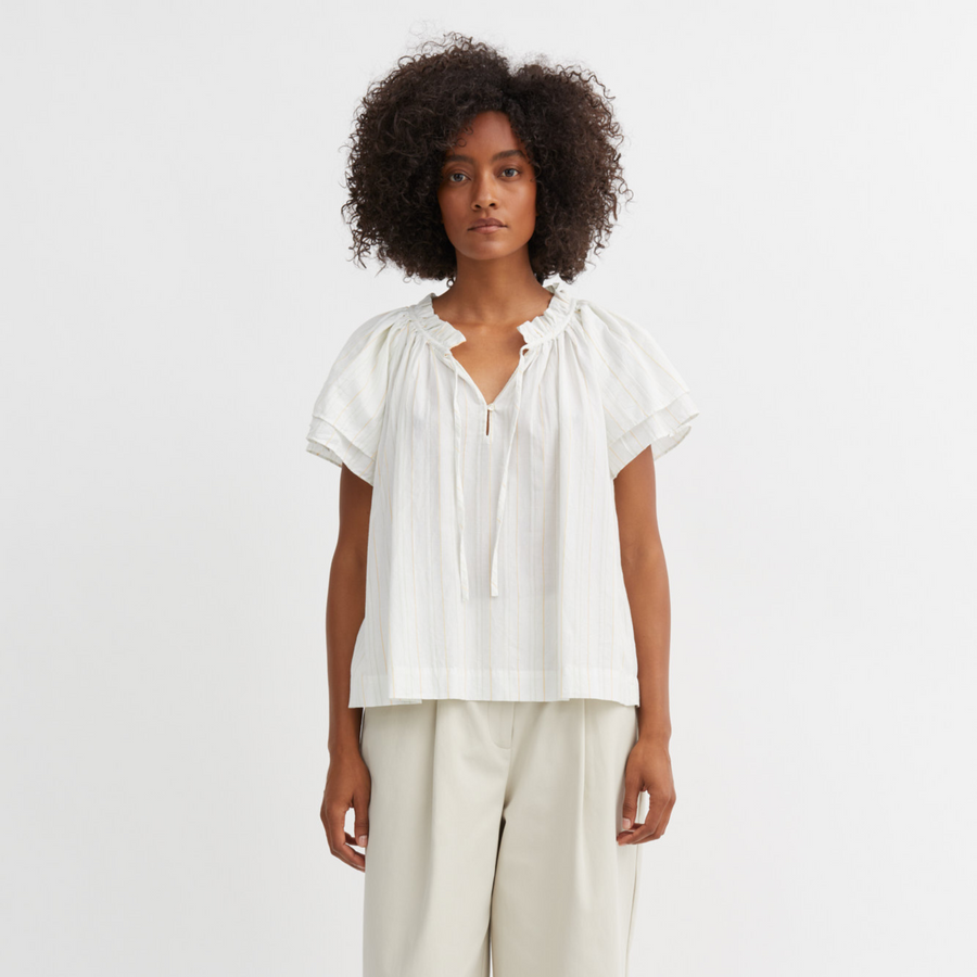 Skall Studio • Grace Blouse • White/Yellow Dobby Stripe