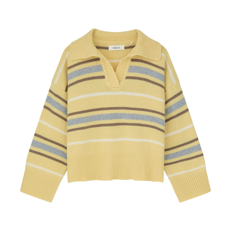 Skall Studio • Paul V-Neck Jumper • Yellow/Grey Stripe