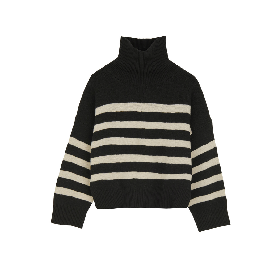 Skall Studio • Silene T-Neck Jumper • Black/Sand Stripe