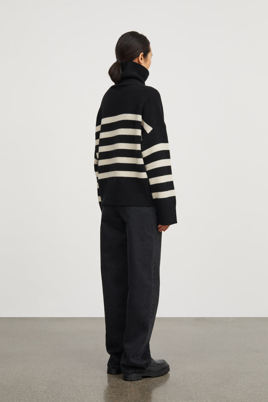 Skall Studio • Silene T-Neck Jumper • Black/Sand Stripe