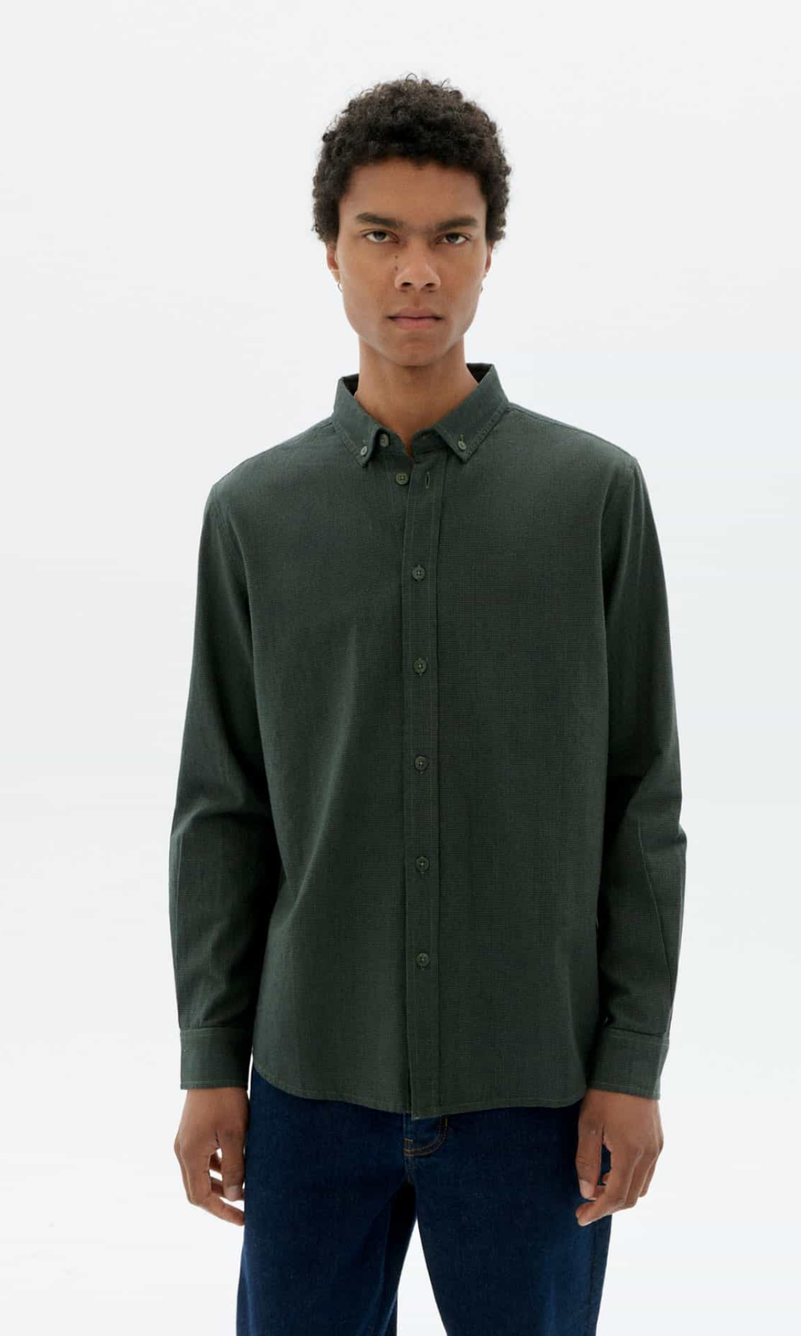 Thinking Mu • Ant Shirt • Dark Eucalyptus Microchecks