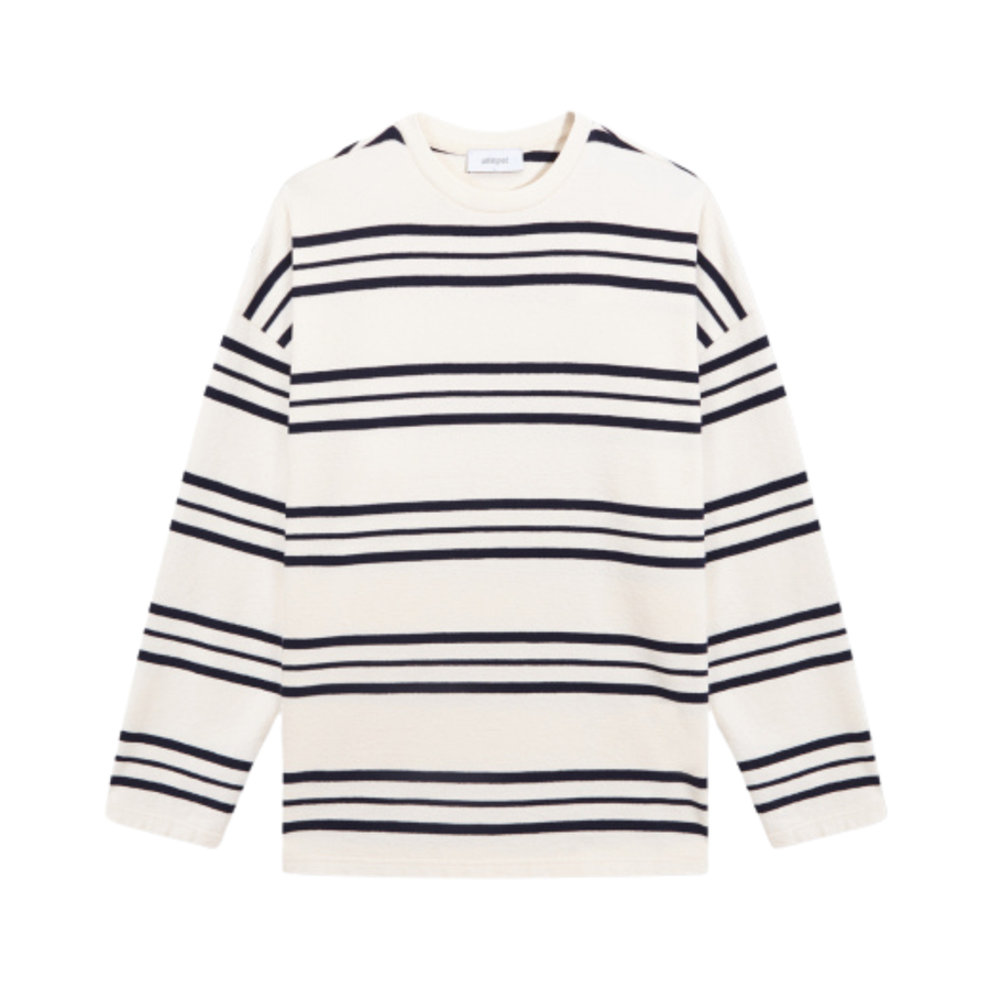 Unfeigned • Long Sleeve Oversized T-Shirt • Terry Dark Navy Stripes