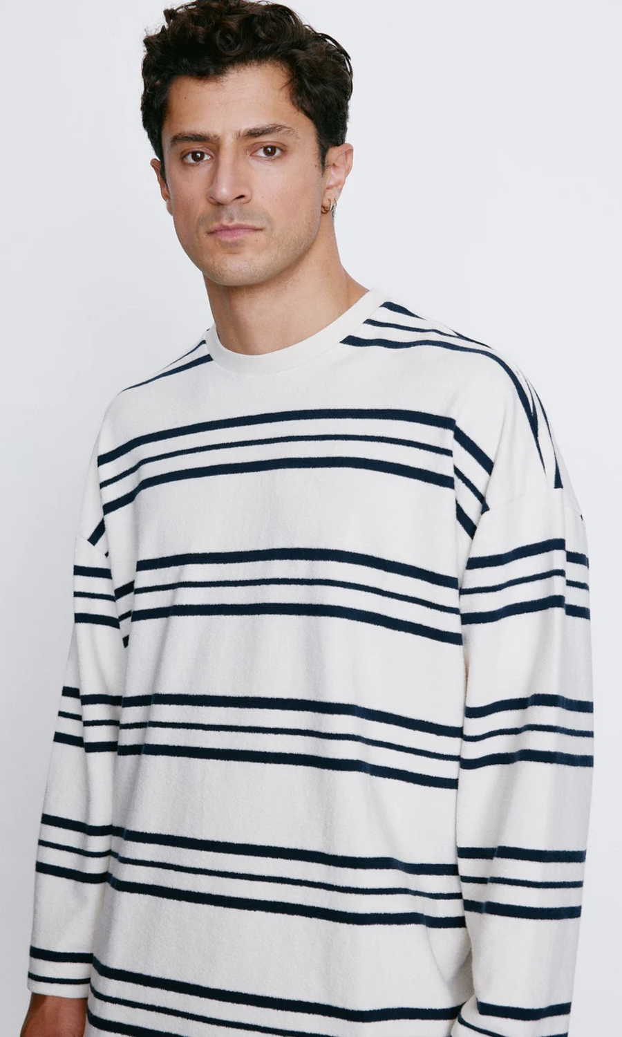 Unfeigned • Long Sleeve Oversized T-Shirt • Terry Dark Navy Stripes
