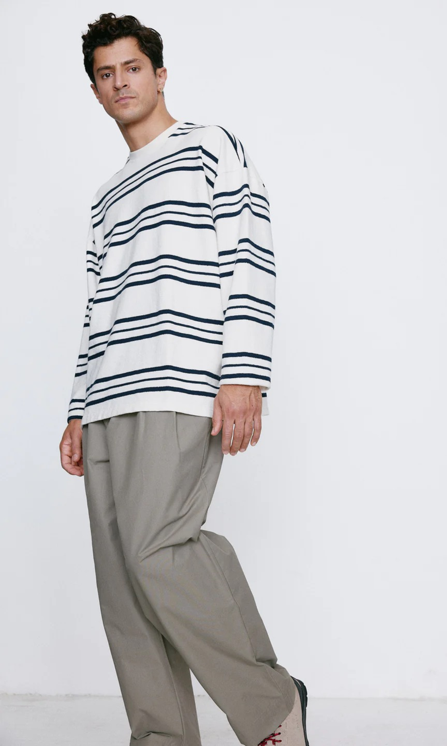 Unfeigned • Long Sleeve Oversized T-Shirt • Terry Dark Navy Stripes