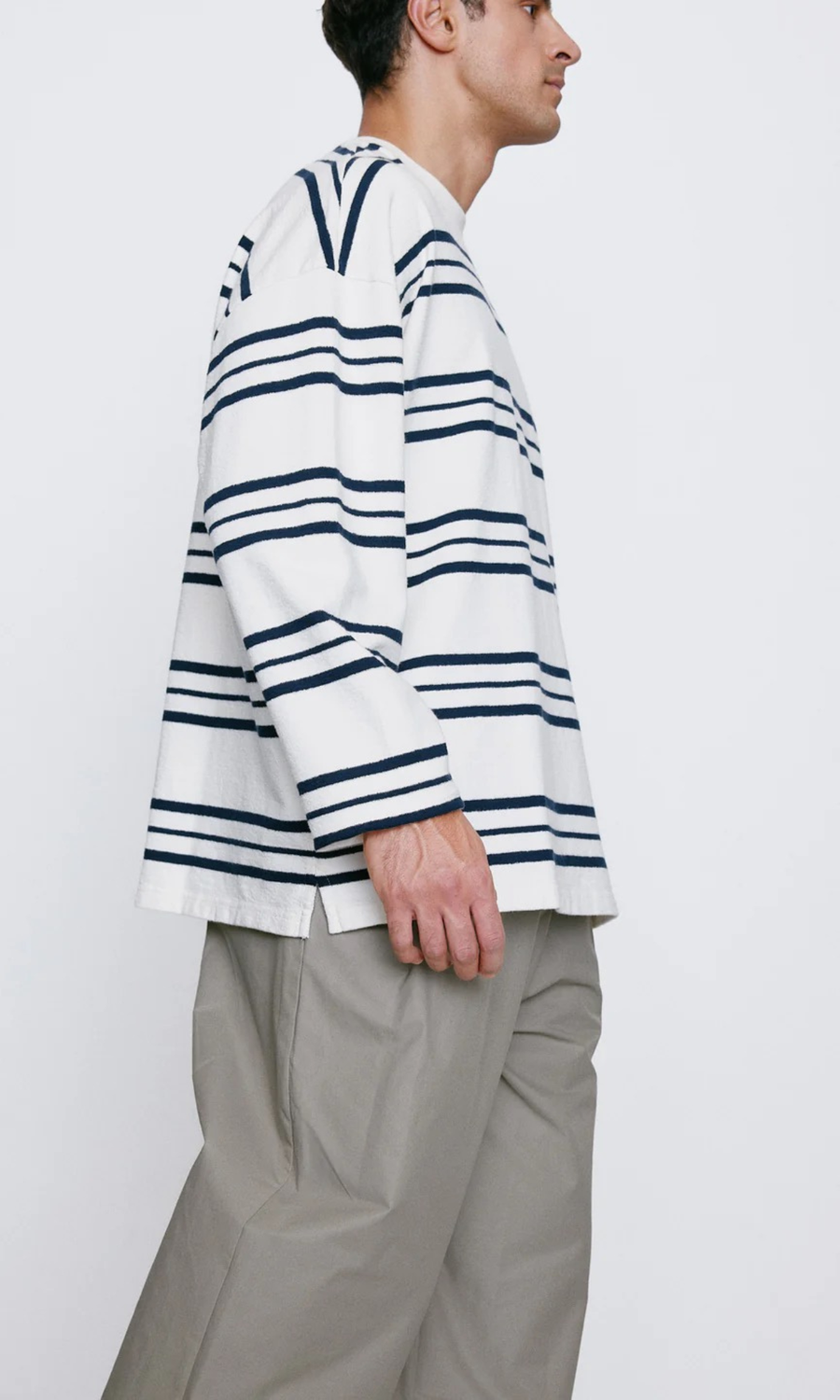Unfeigned • Long Sleeve Oversized T-Shirt • Terry Dark Navy Stripes
