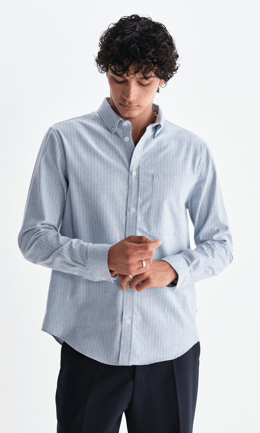 Wax London • Abingdon Shirt • Blue Prep Stripe