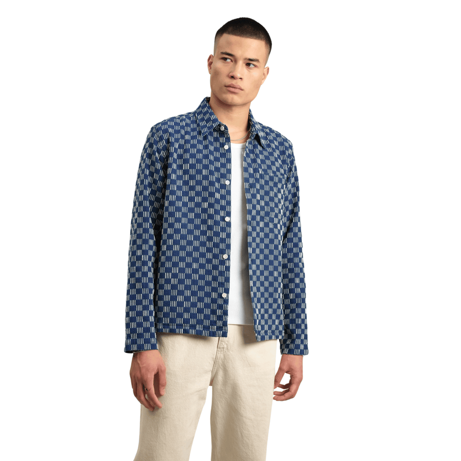 Wax London • Breton Overshirt • Indigo/Ecru Grid