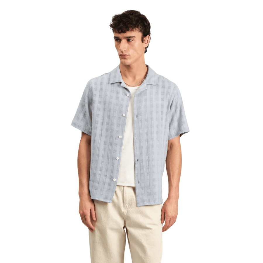 Wax London • Didcot Shirt • Blue Open Weave Grid