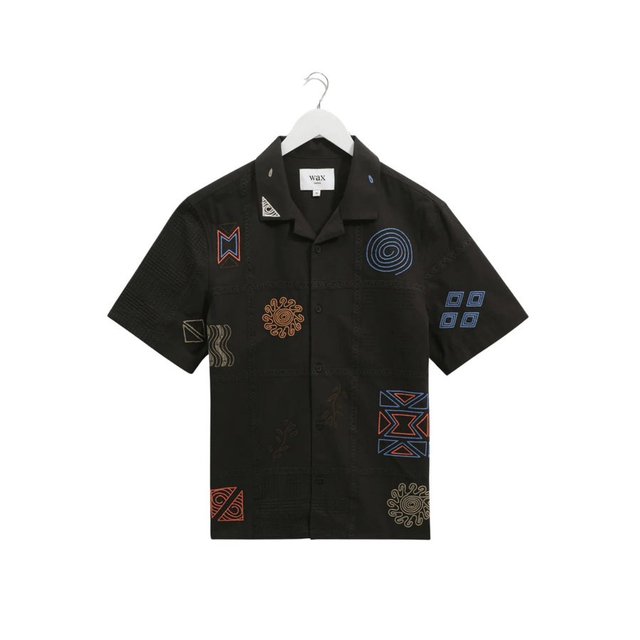 Wax London • Didcot Shirt • Navy/Multicolour Doodle Embroidery