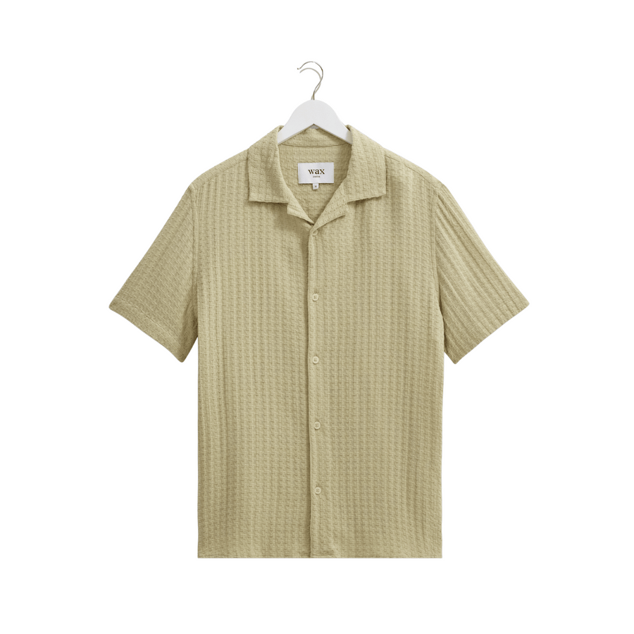Wax London • Didcot Shirt • Texture Sage Wave Stripe