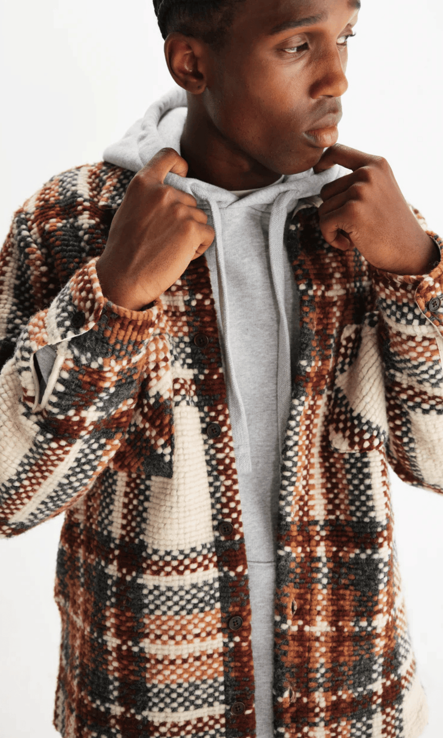 Wax London • Whiting Overshirt • Ecru/Multi Bobble Wool Blend