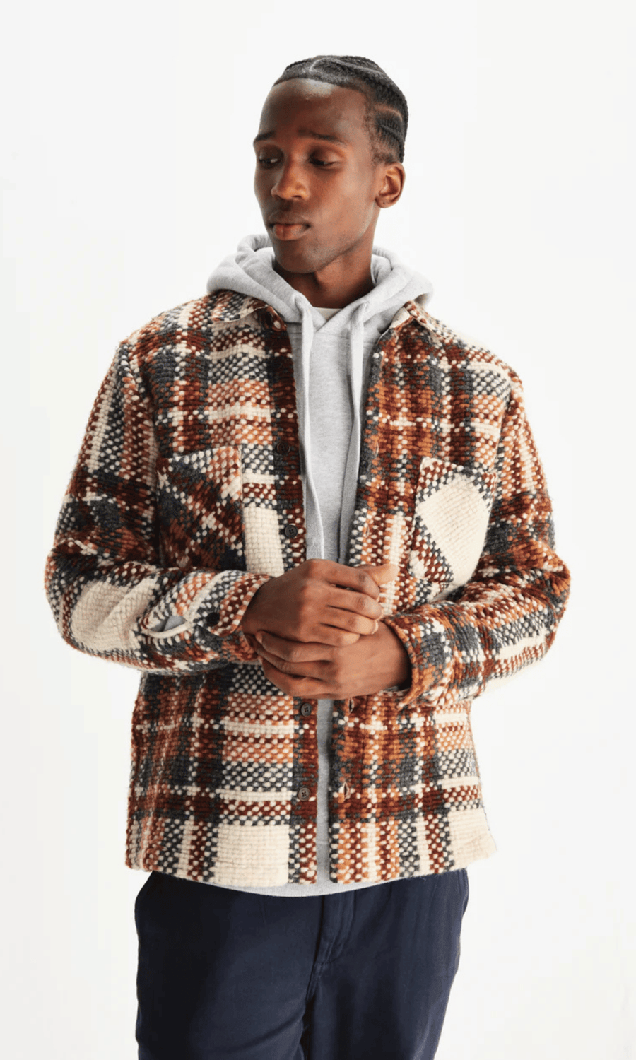 Wax London • Whiting Overshirt • Ecru/Multi Bobble Wool Blend