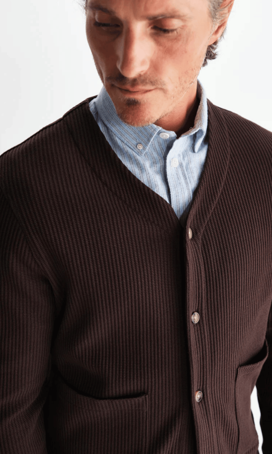 Wax London • Guildford Cardigan • Dark Brown Waffle
