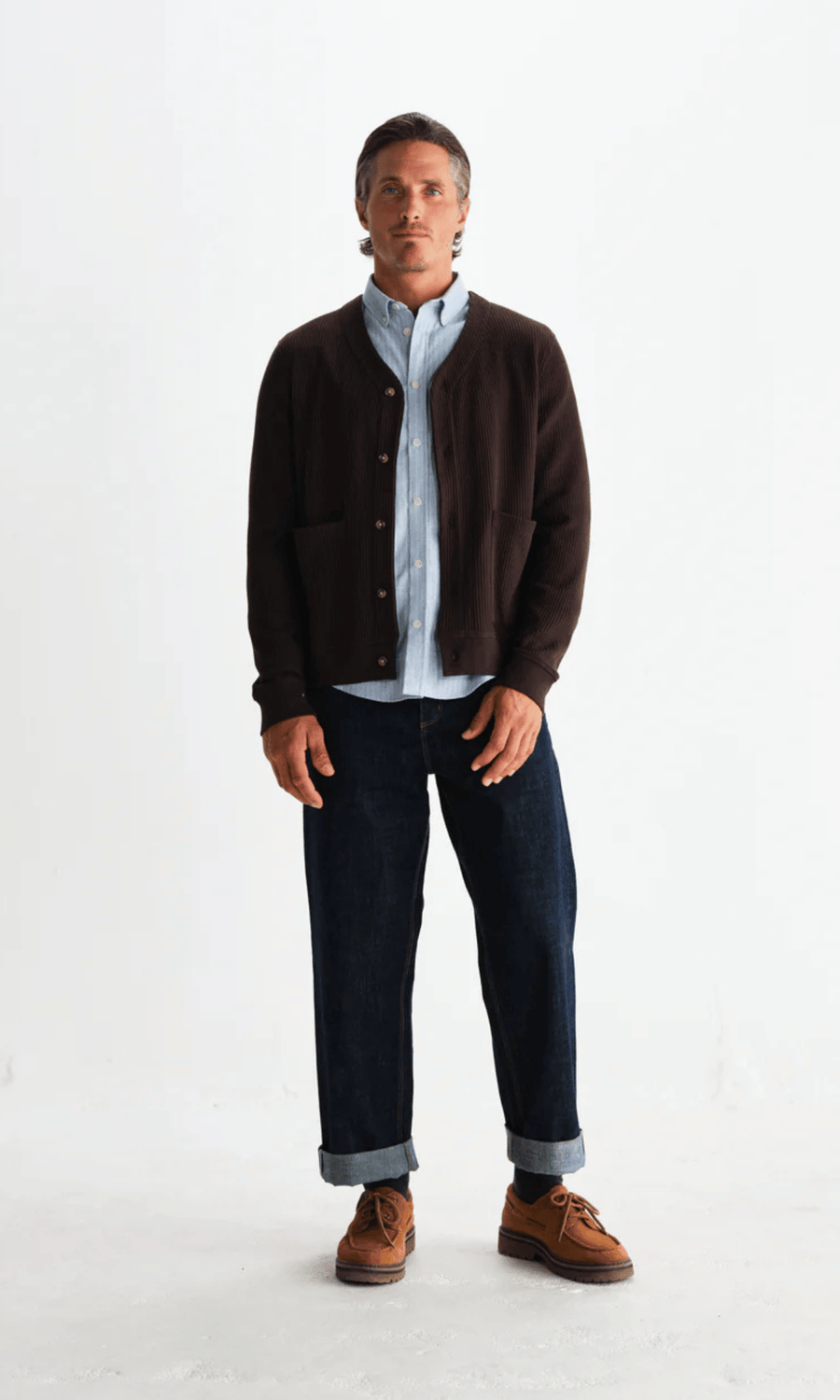 Wax London • Guildford Cardigan • Dark Brown Waffle