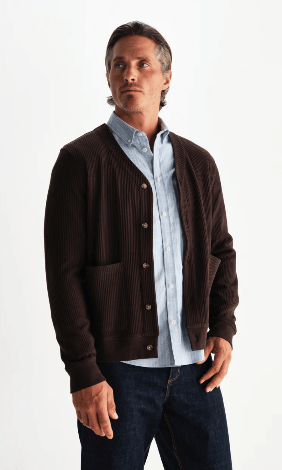 Wax London • Guildford Cardigan • Dark Brown Waffle