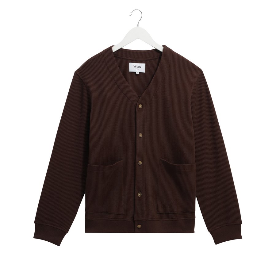 Wax London • Guildford Cardigan • Dark Brown Waffle