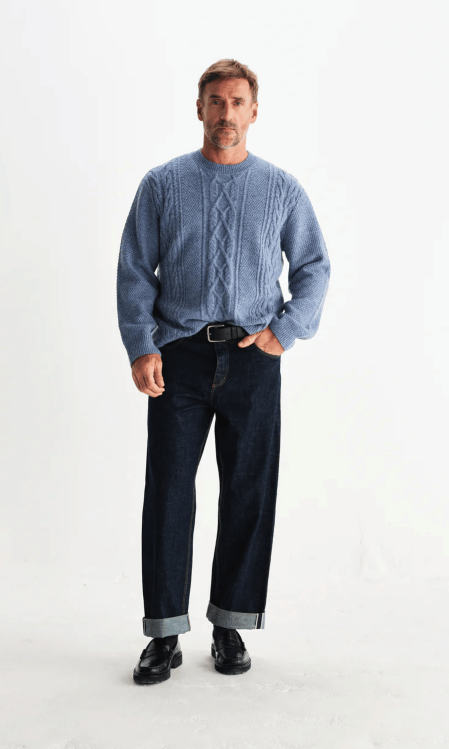 Wax London • Hyatt Crewneck Jumper • Light Blue Brush Cable