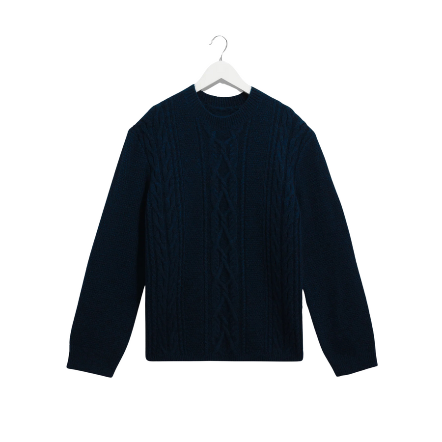 Wax London • Hyatt Crewneck Jumper • Navy Brush Cable