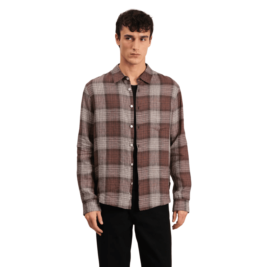 Wax London • Jaunt Shirt • Brown Linen Check