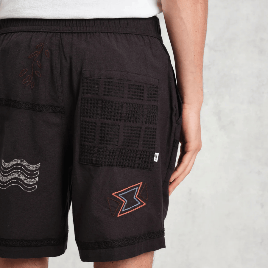 Wax London • Kurt Shorts • Navy/Multicolour Doodle Embroidery