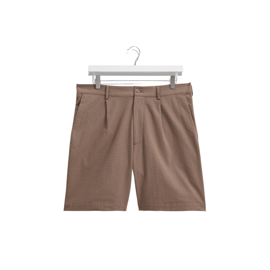 Wax London • Linton Pleat Shorts • Taupe Seersucker