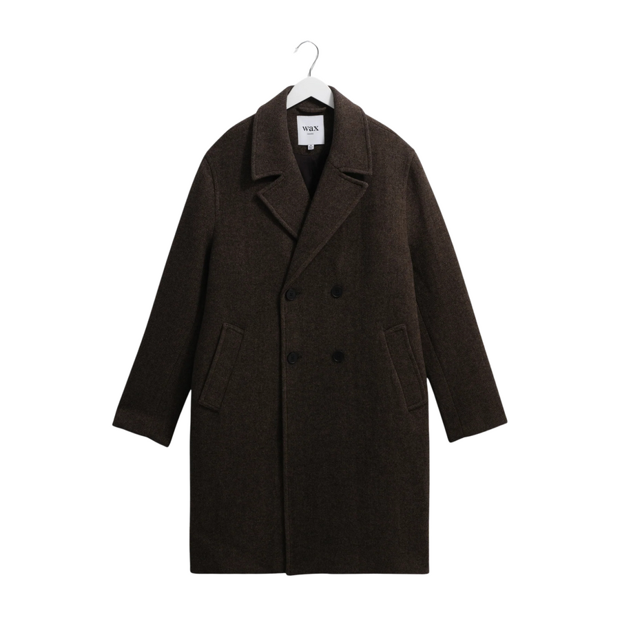 Wax London • Magnus Double Breasted Overcoat • Brown Wool Herringbone