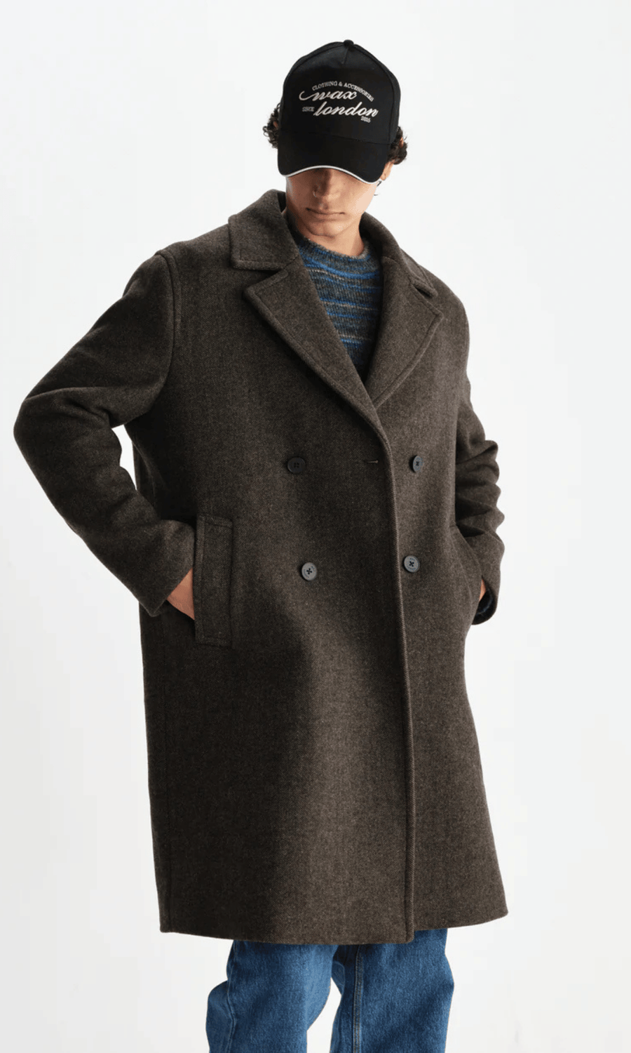 Wax London • Magnus Double Breasted Overcoat • Brown Wool Herringbone