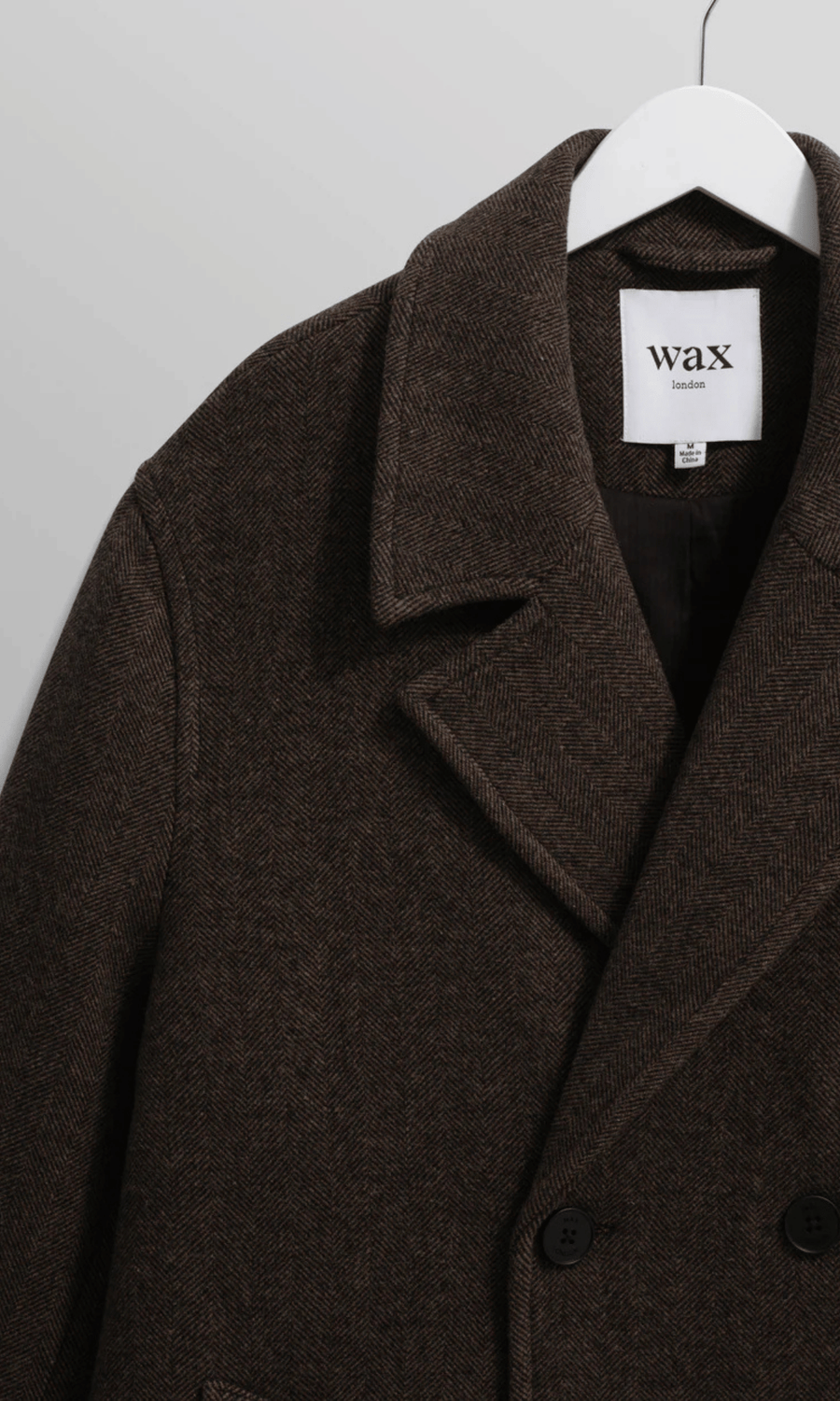 Wax London • Magnus Double Breasted Overcoat • Brown Wool Herringbone