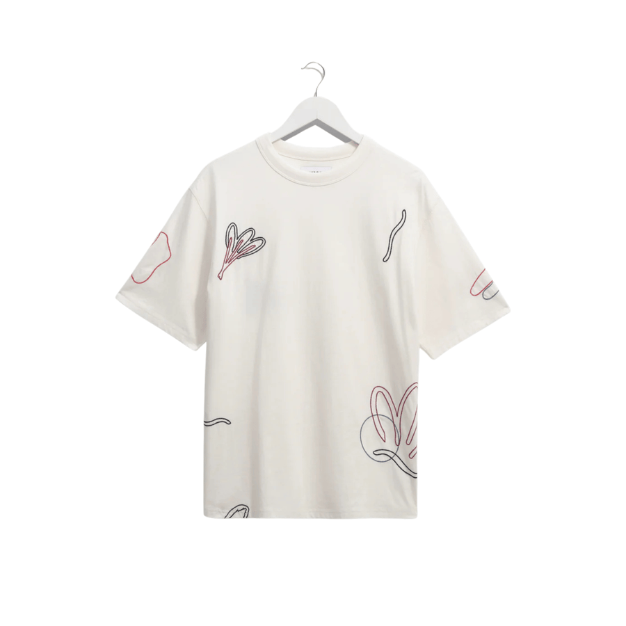 Wax London • Milton Tee • Ecru/Multicolour Scribble