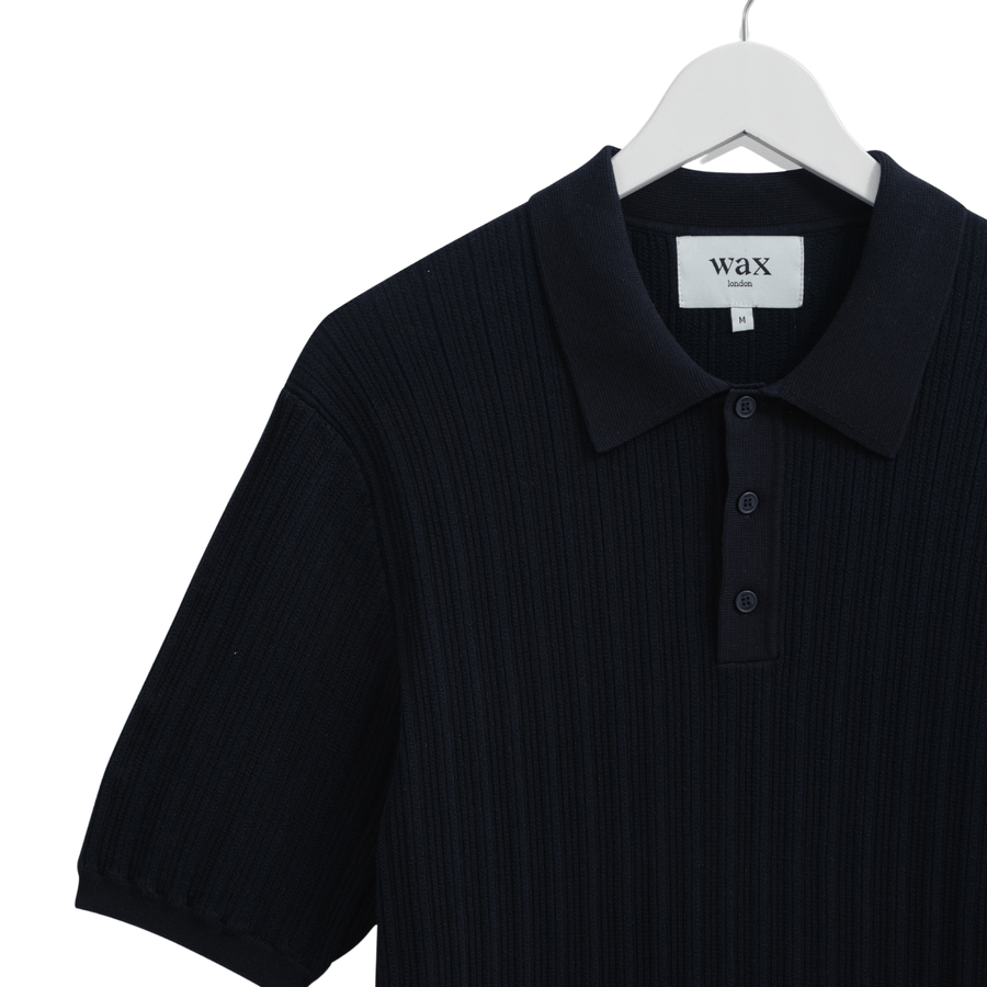 Wax London • Naples Polo • Vertical Knit Midnight