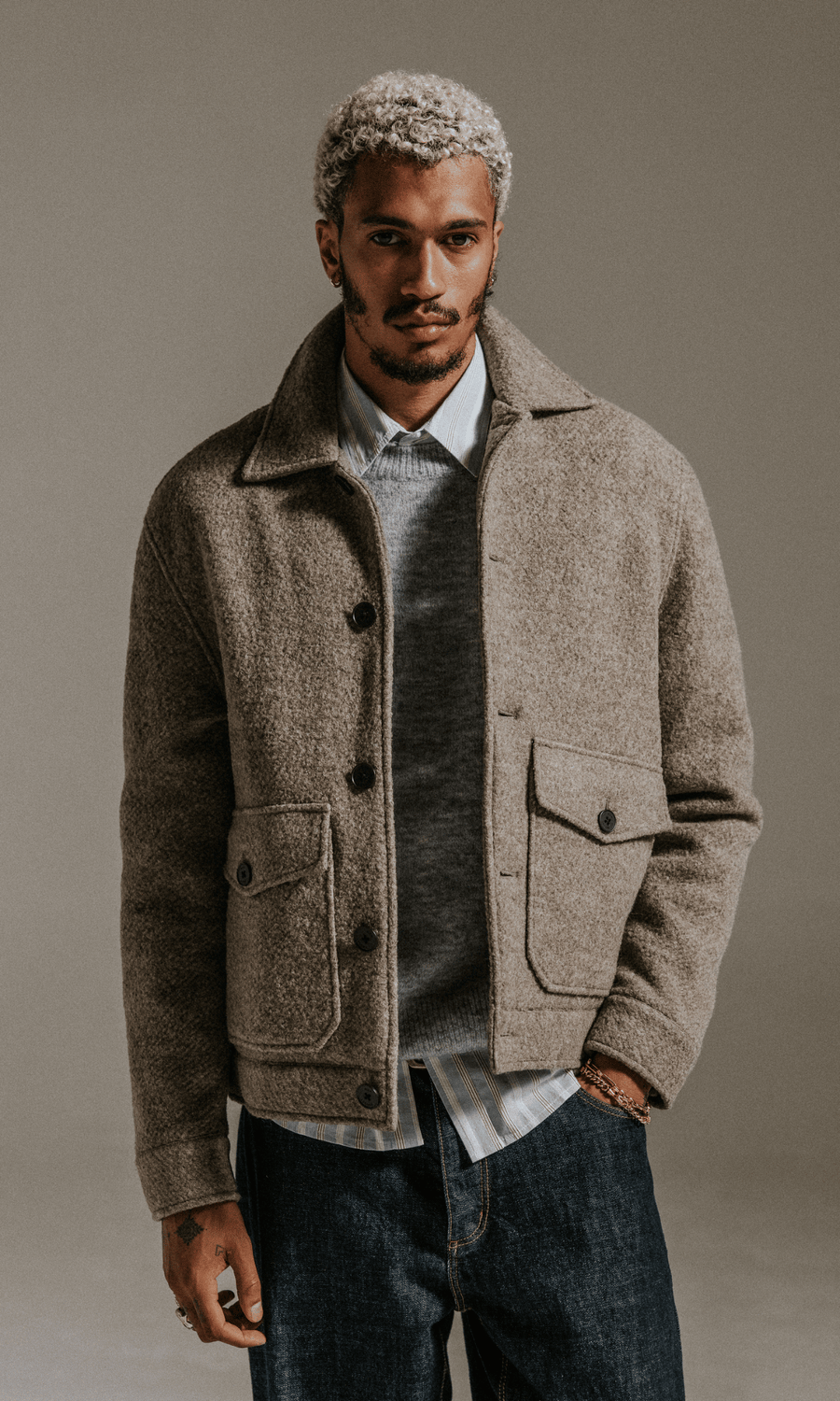 Wax London • Newgate Jacket • Light Brown Melange