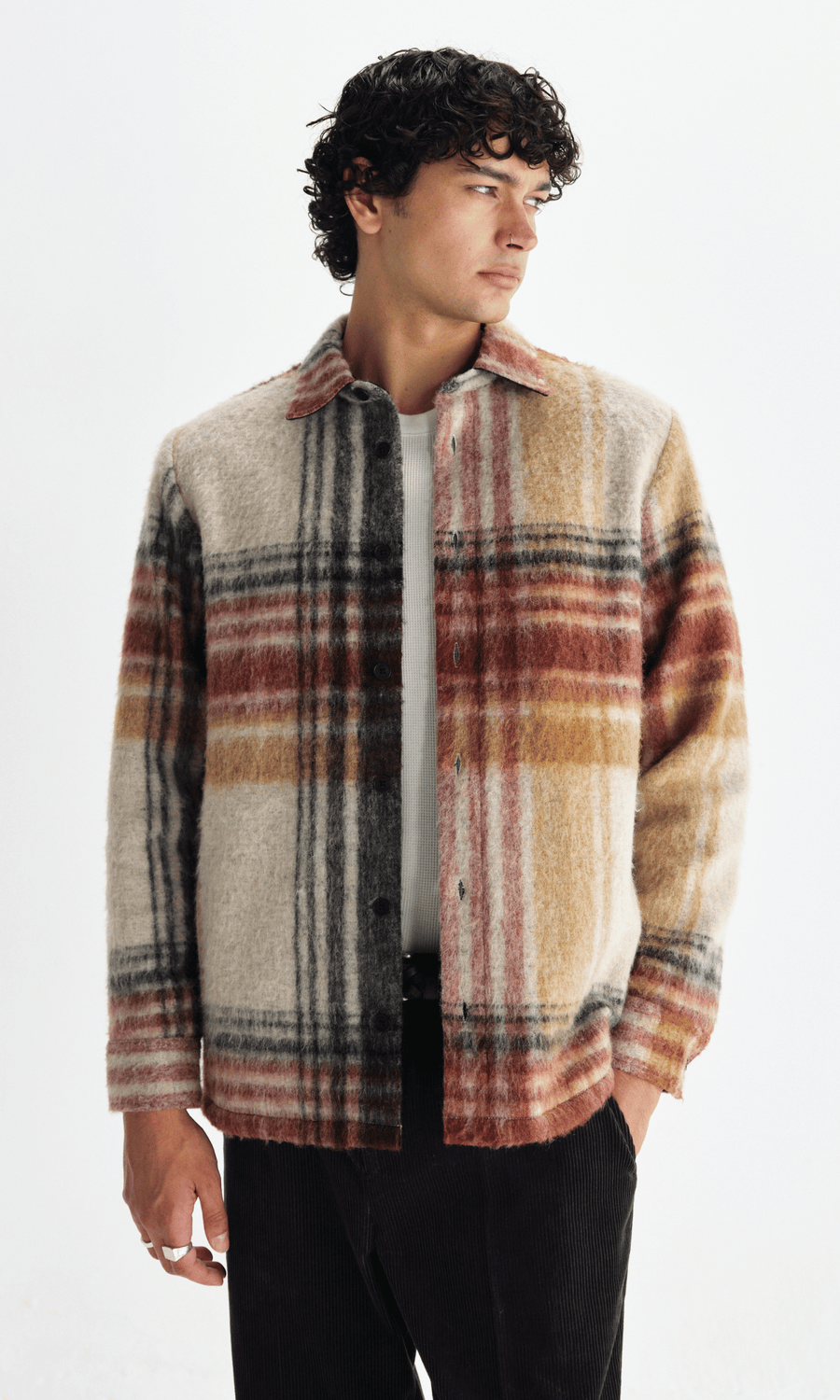 Wax London • Nolan Overshirt • Natural/Multi Wool Blend Check