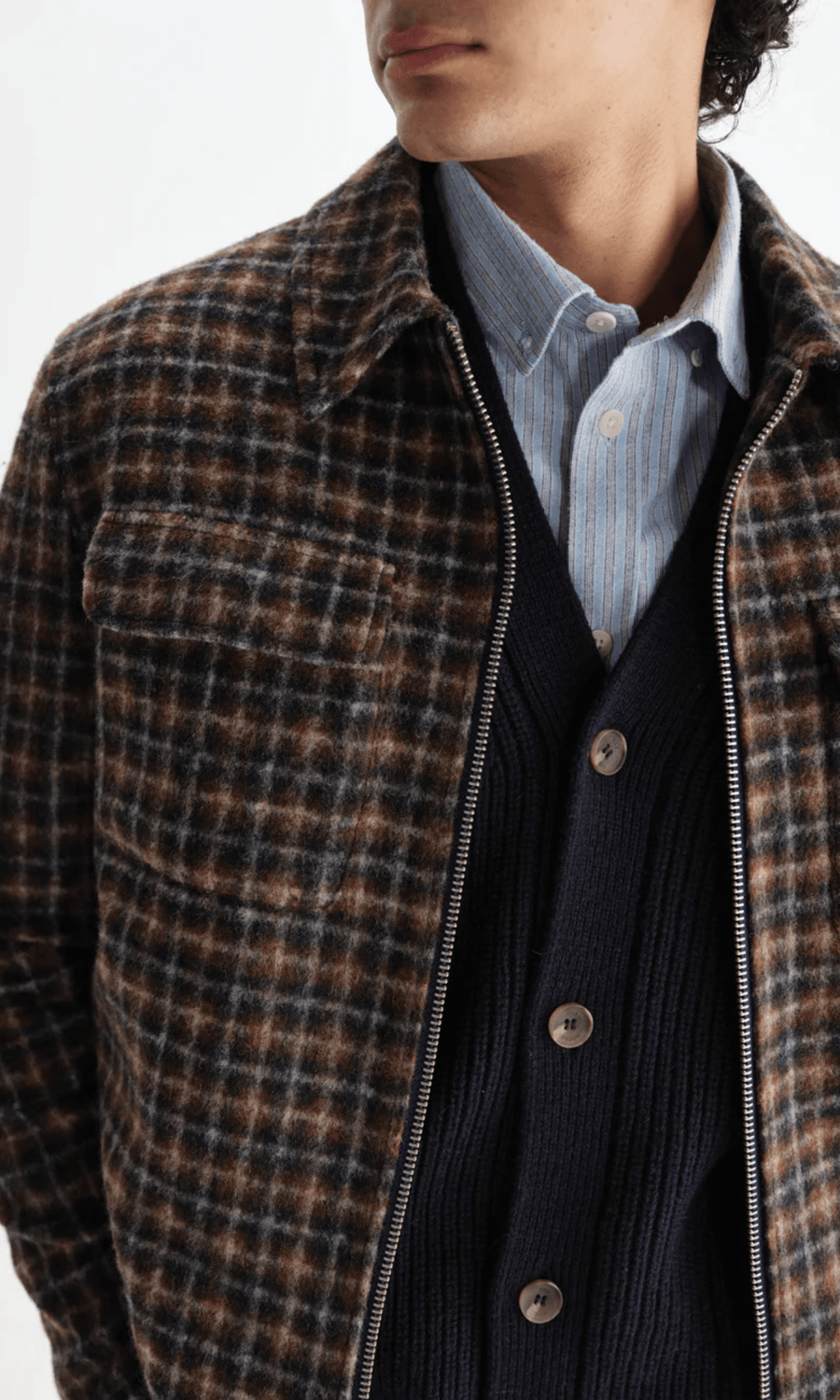 Wax London • Oiser Jacket • Navy/Brown Drawn Check