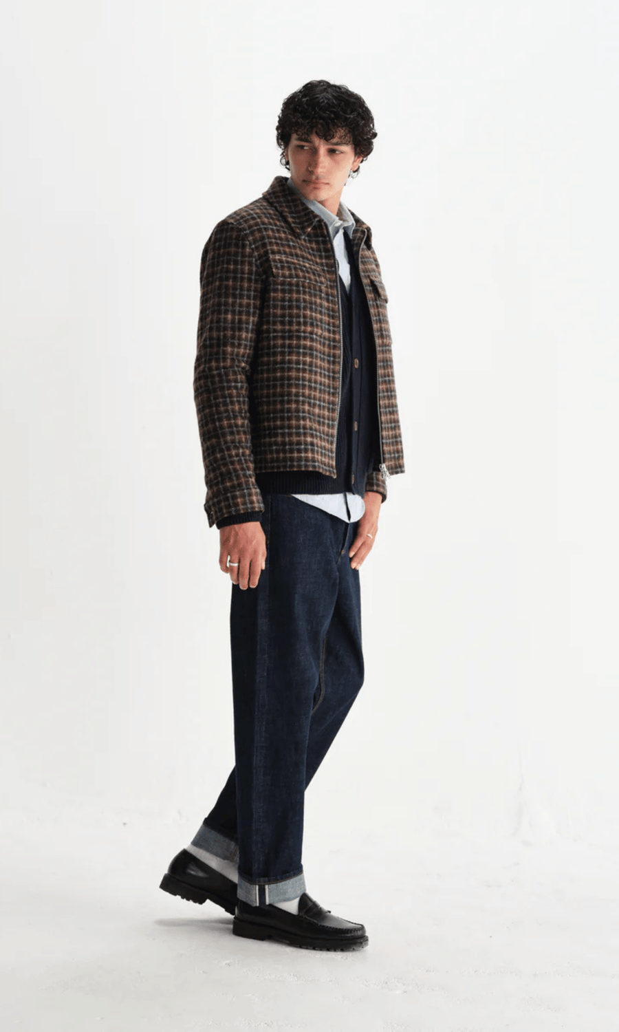 Wax London • Oiser Jacket • Navy/Brown Drawn Check