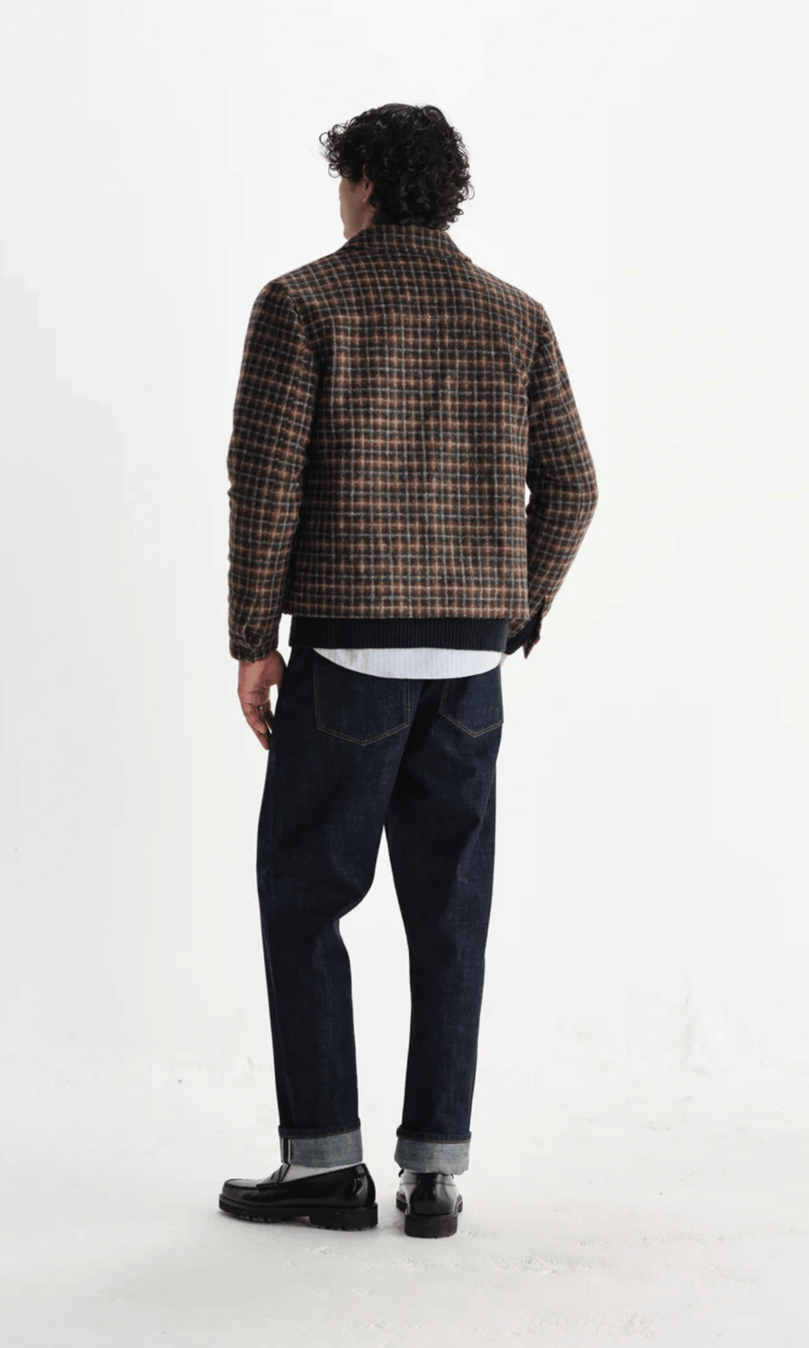 Wax London • Oiser Jacket • Navy/Brown Drawn Check