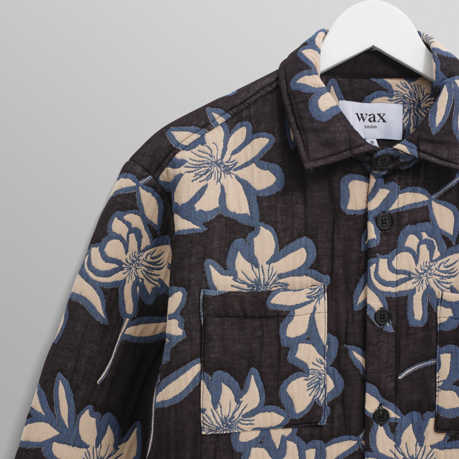 Wax London • Otto Overshirt • Ecru/Blue Floral Quilt