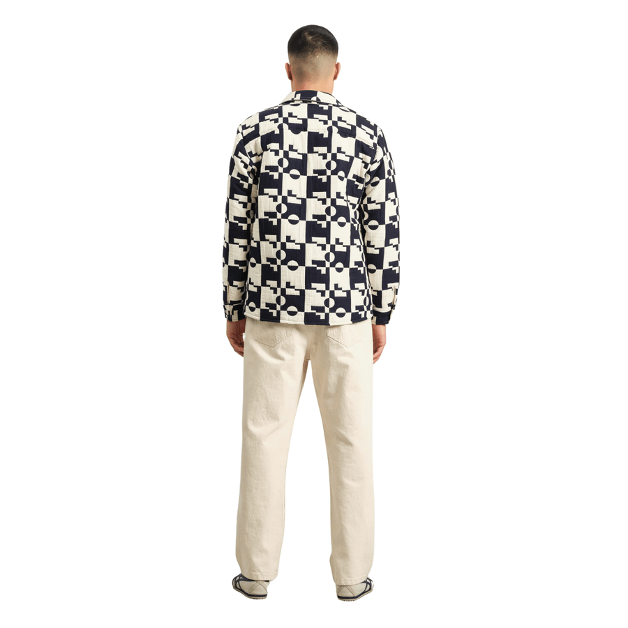 Wax London • Otto Overshirt • Navy/Ecru Jigsaw Quilt