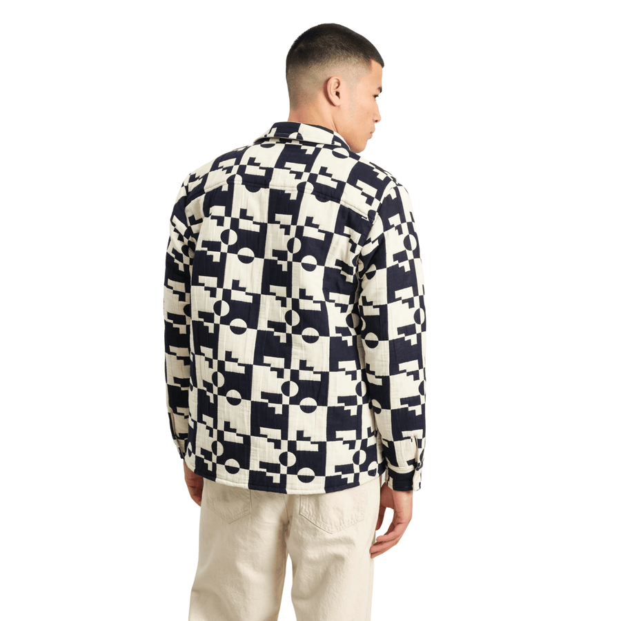 Wax London • Otto Overshirt • Navy/Ecru Jigsaw Quilt