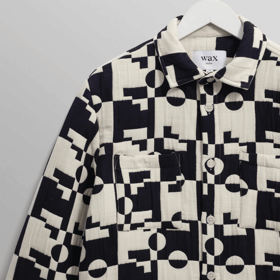 Wax London • Otto Overshirt • Navy/Ecru Jigsaw Quilt