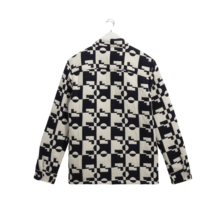 Wax London • Otto Overshirt • Navy/Ecru Jigsaw Quilt