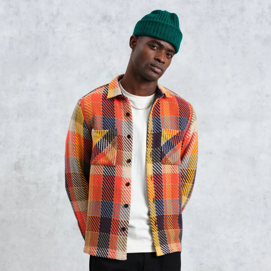 Wax London • Whiting Overshirt • Orange Pike Check