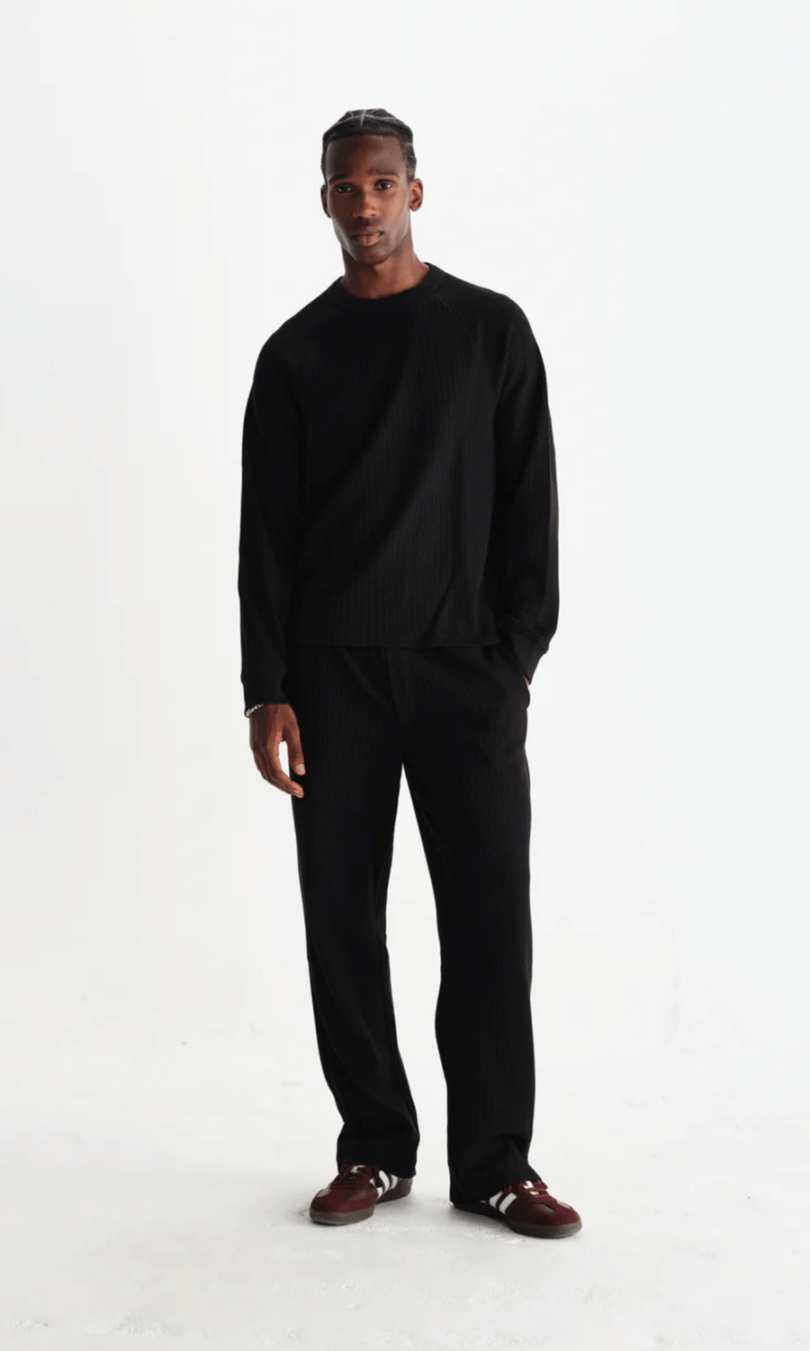 Wax London • Riley Crew Tee • Black Waffle