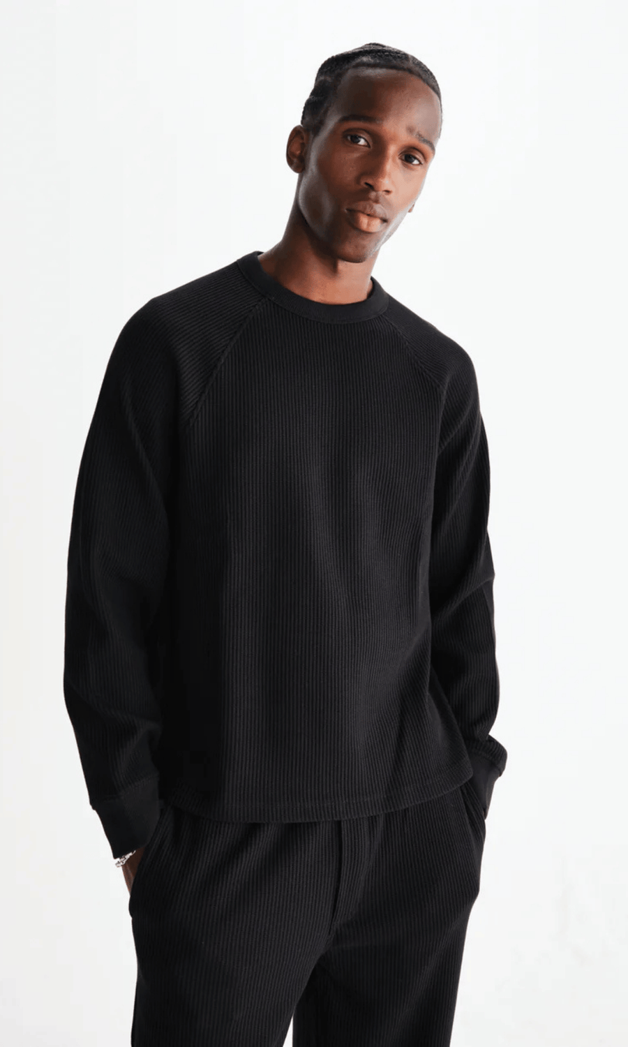 Wax London • Riley Crew Tee • Black Waffle