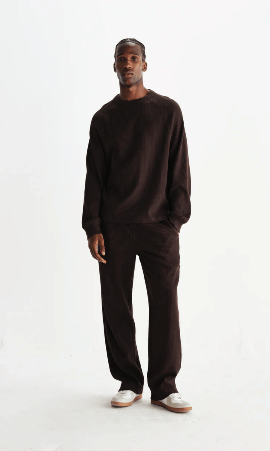 Wax London • Riley Crew Tee • Dark Brown Waffle