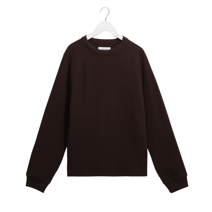 Wax London • Riley Crew Tee • Dark Brown Waffle