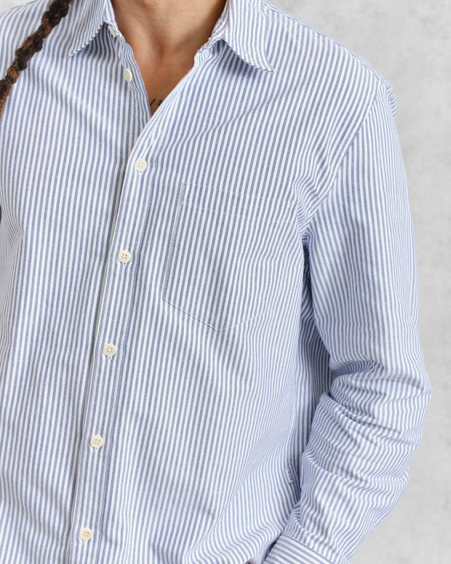 Wax London • Shelly Shirt • Blue Brushed Oxford Stripe