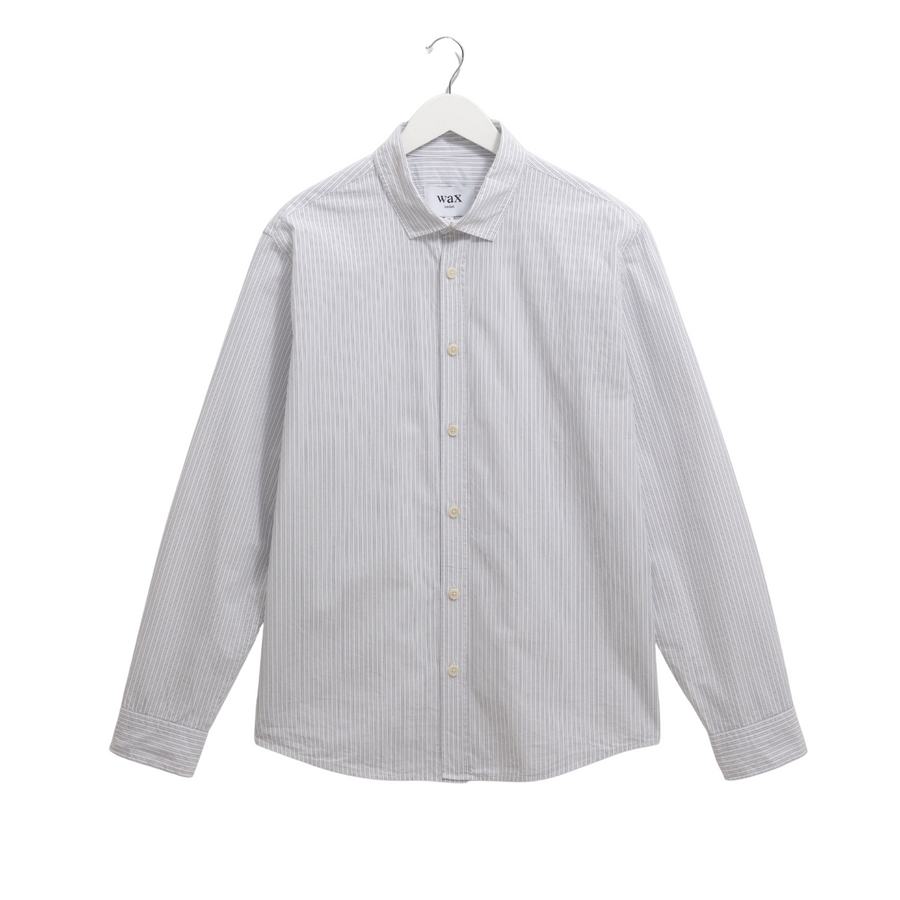 Wax London • Shelly Shirt • Ecru/Blue Poplin Fine Stripe
