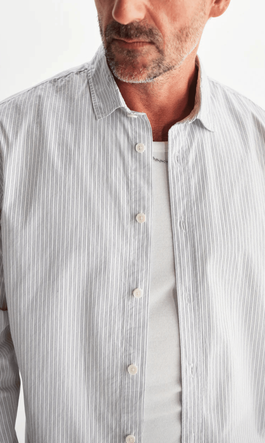 Wax London • Shelly Shirt • Ecru/Blue Poplin Fine Stripe
