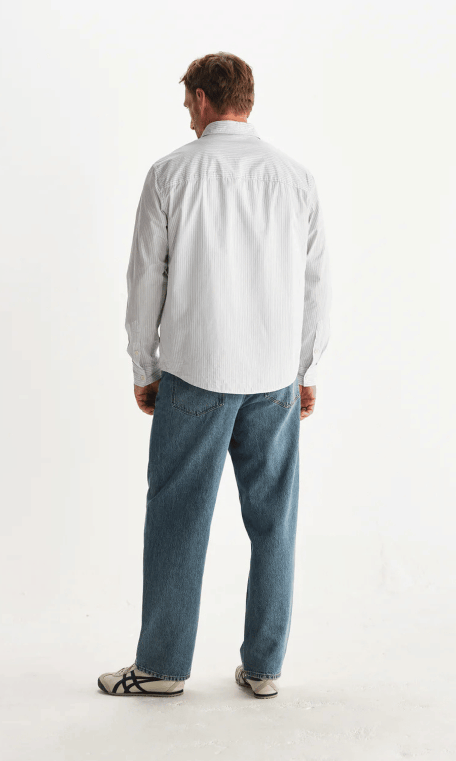 Wax London • Shelly Shirt • Ecru/Blue Poplin Fine Stripe